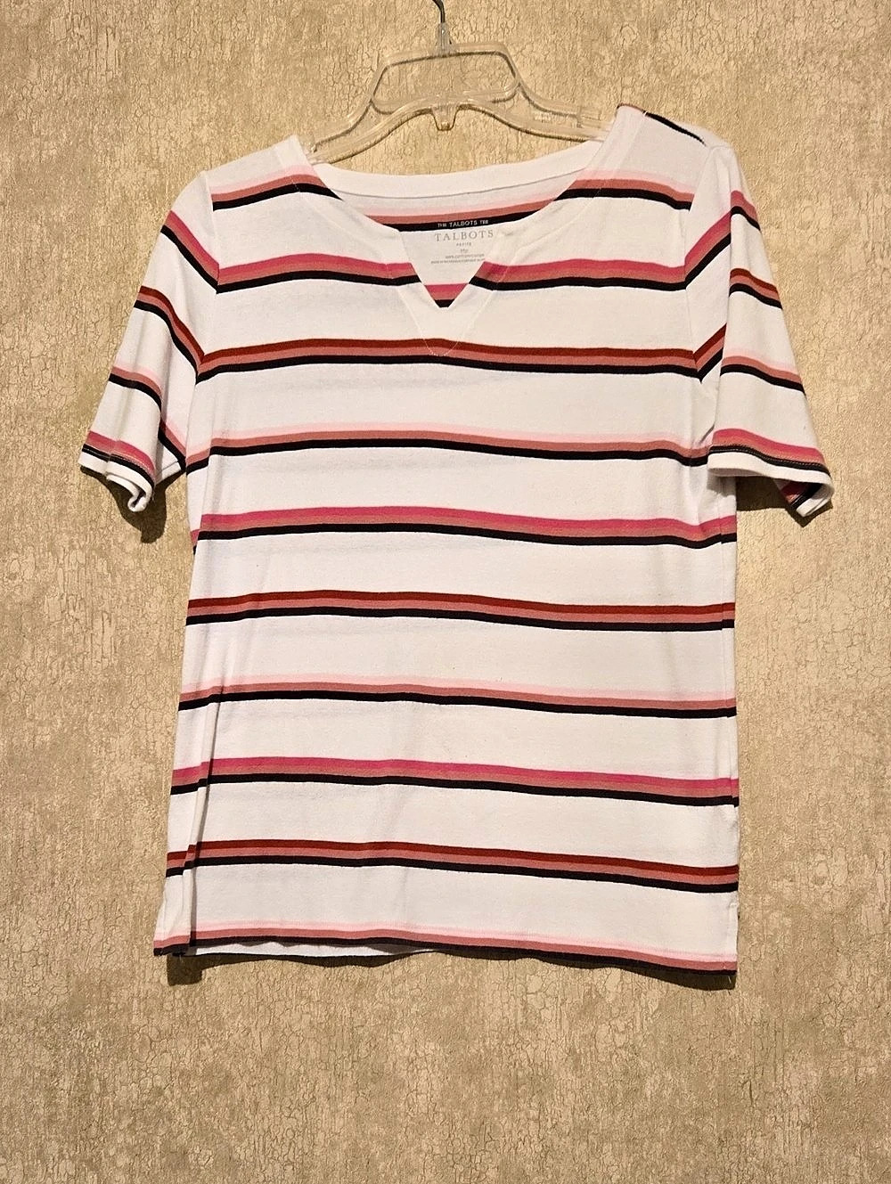 Talbots Striped Short Sleeve Tee in Pink & White Size Medium